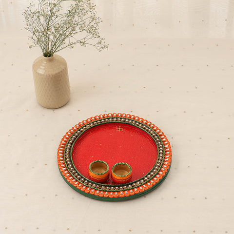 Diwali decor handpainted wooden pooja thali 03 - handcrafted