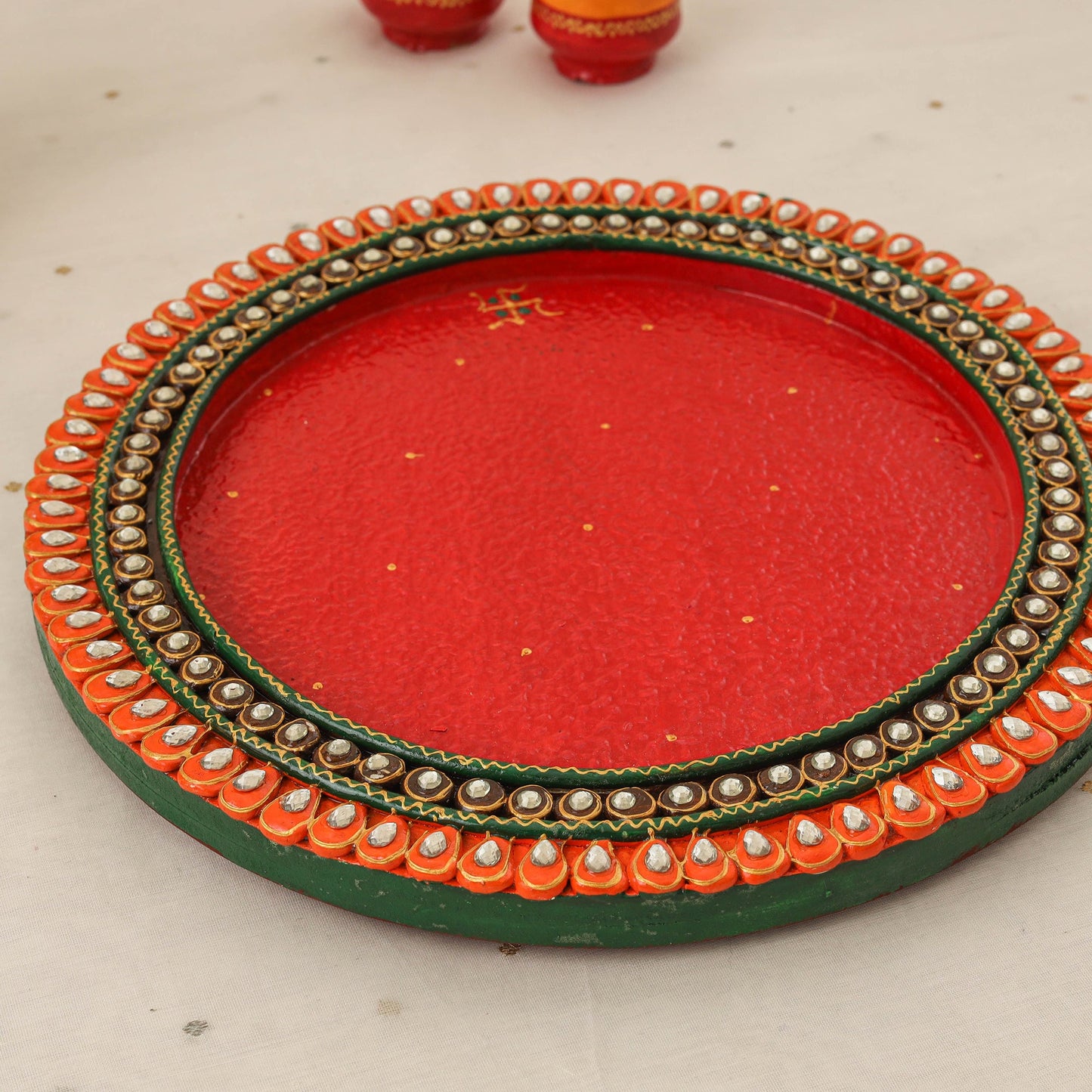 Diwali decor handpainted wooden pooja thali 03 - handcrafted