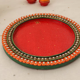 Diwali decor handpainted wooden pooja thali 03 - handcrafted