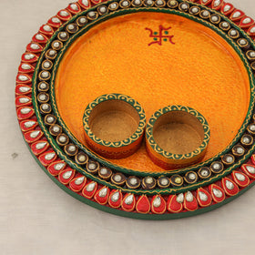 Diwali decor handpainted wooden pooja thali 04 - handcrafted