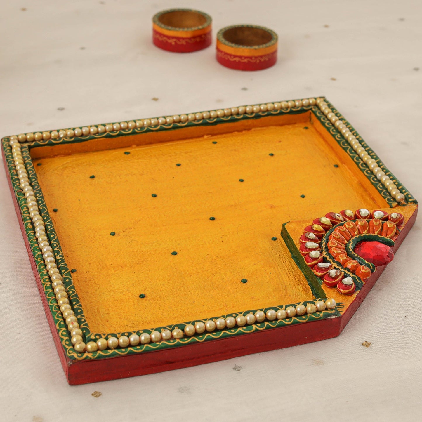 Diwali decor handpainted wooden pooja thali 07 - handcrafted