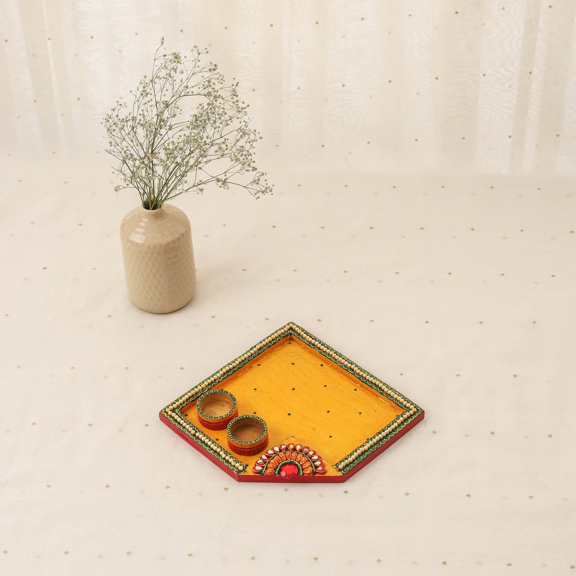 Diwali decor handpainted wooden pooja thali 07 - handcrafted