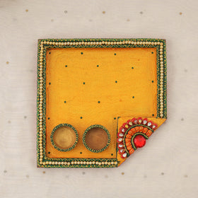 Diwali decor handpainted wooden pooja thali 07 - handcrafted