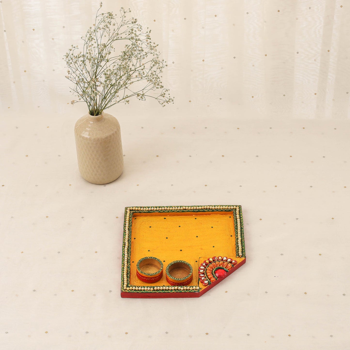 Diwali decor handpainted wooden pooja thali 07 - handcrafted