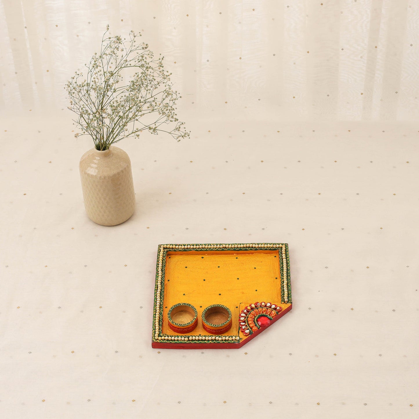 Diwali decor handpainted wooden pooja thali 07 - handcrafted