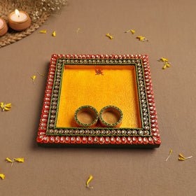 Diwali Decor Handpainted Wooden Pooja Thali 