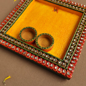 Diwali Decor Handpainted Wooden Pooja Thali 