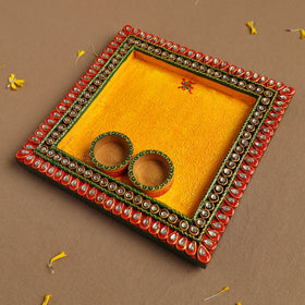 Diwali Decor Handpainted Wooden Pooja Thali 