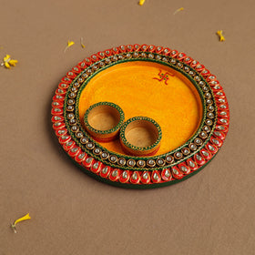 Diwali Decor Handpainted Wooden Pooja Thali 
