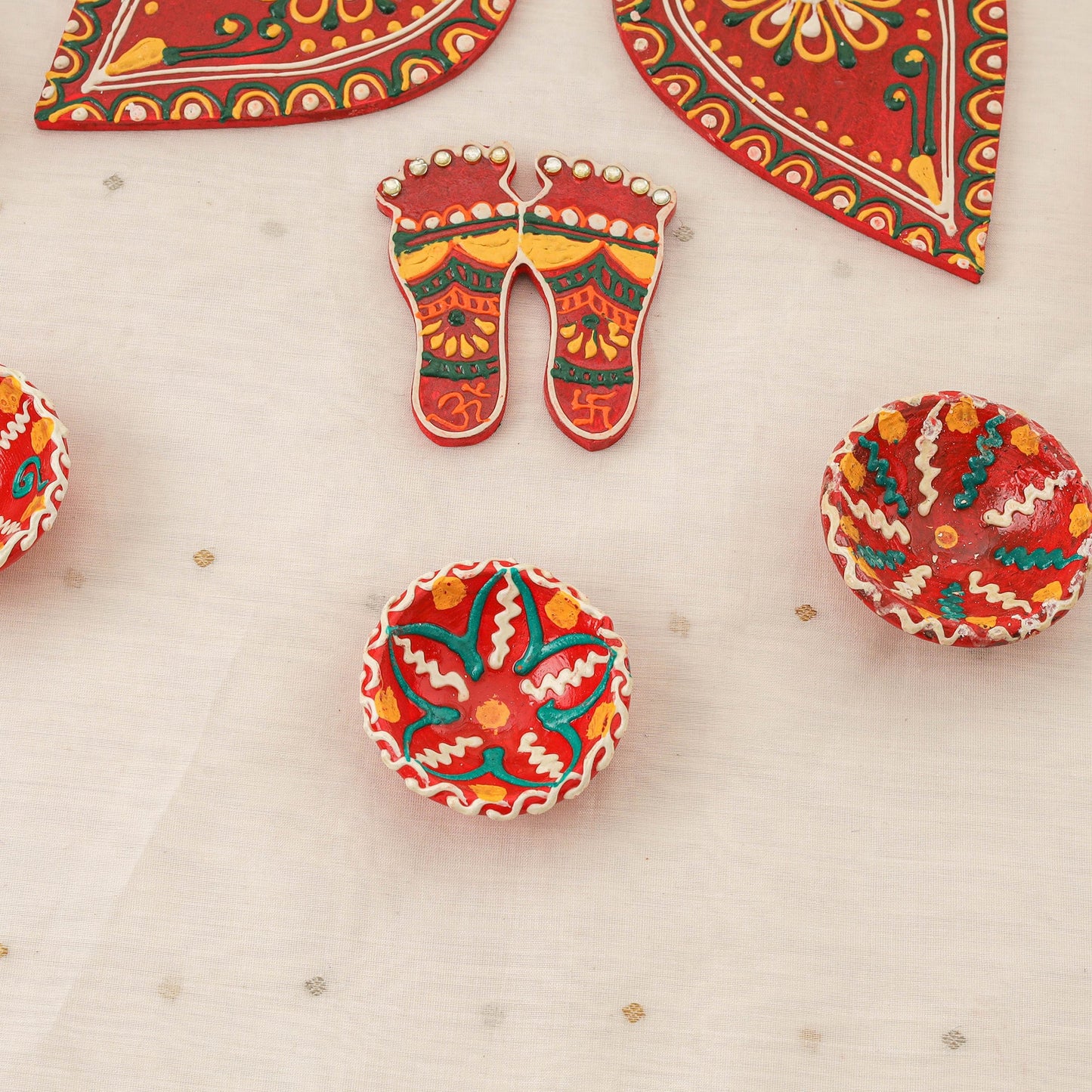 Diwali decor handpainted wooden rangoli set 10 - handcrafted