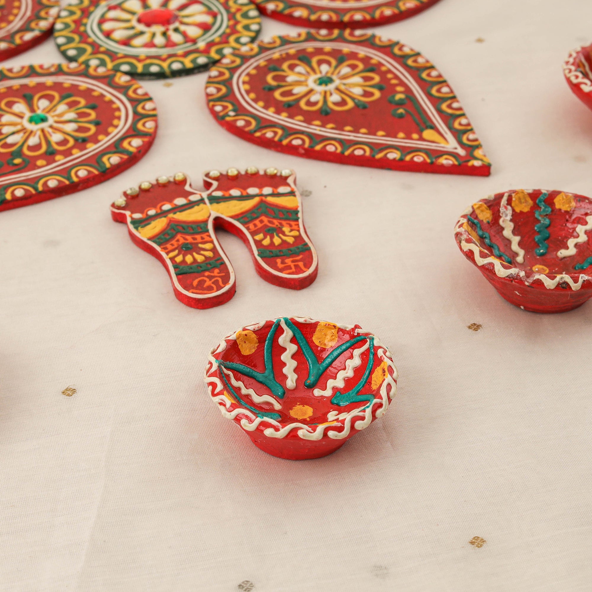 Diwali decor handpainted wooden rangoli set 10 - handcrafted