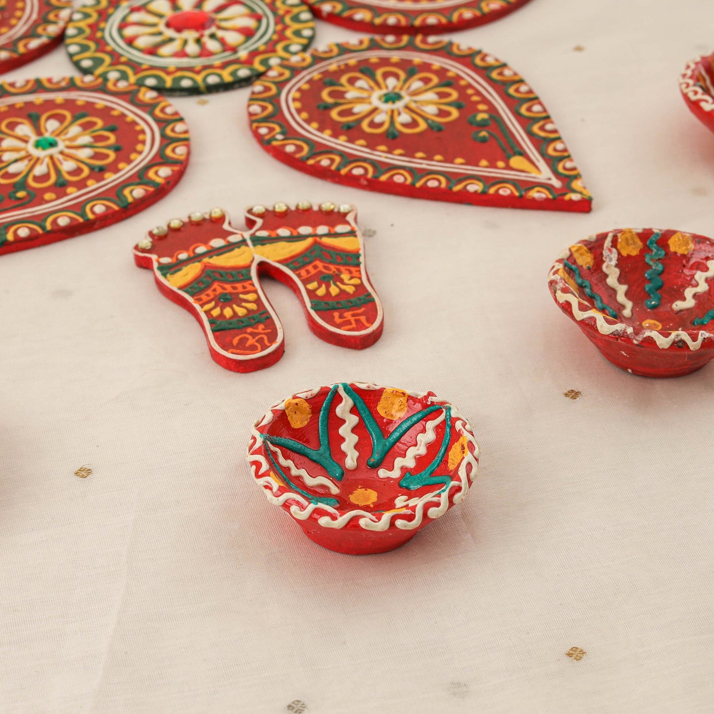 Diwali decor handpainted wooden rangoli set 10 - handcrafted