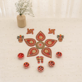 Diwali decor handpainted wooden rangoli set 10 - handcrafted