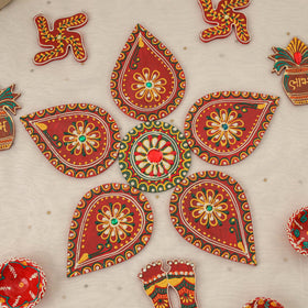 Diwali decor handpainted wooden rangoli set 10 - handcrafted