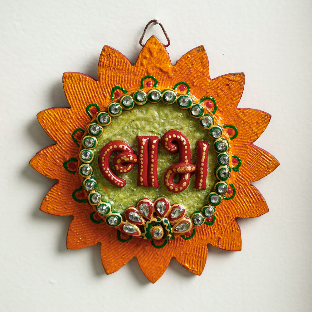  Diwali Decor Handpainted Wooden Shubh Labh Hangings (Set of 2) 