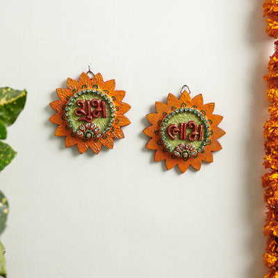  Diwali Decor Handpainted Wooden Shubh Labh Hangings (Set of 2) 