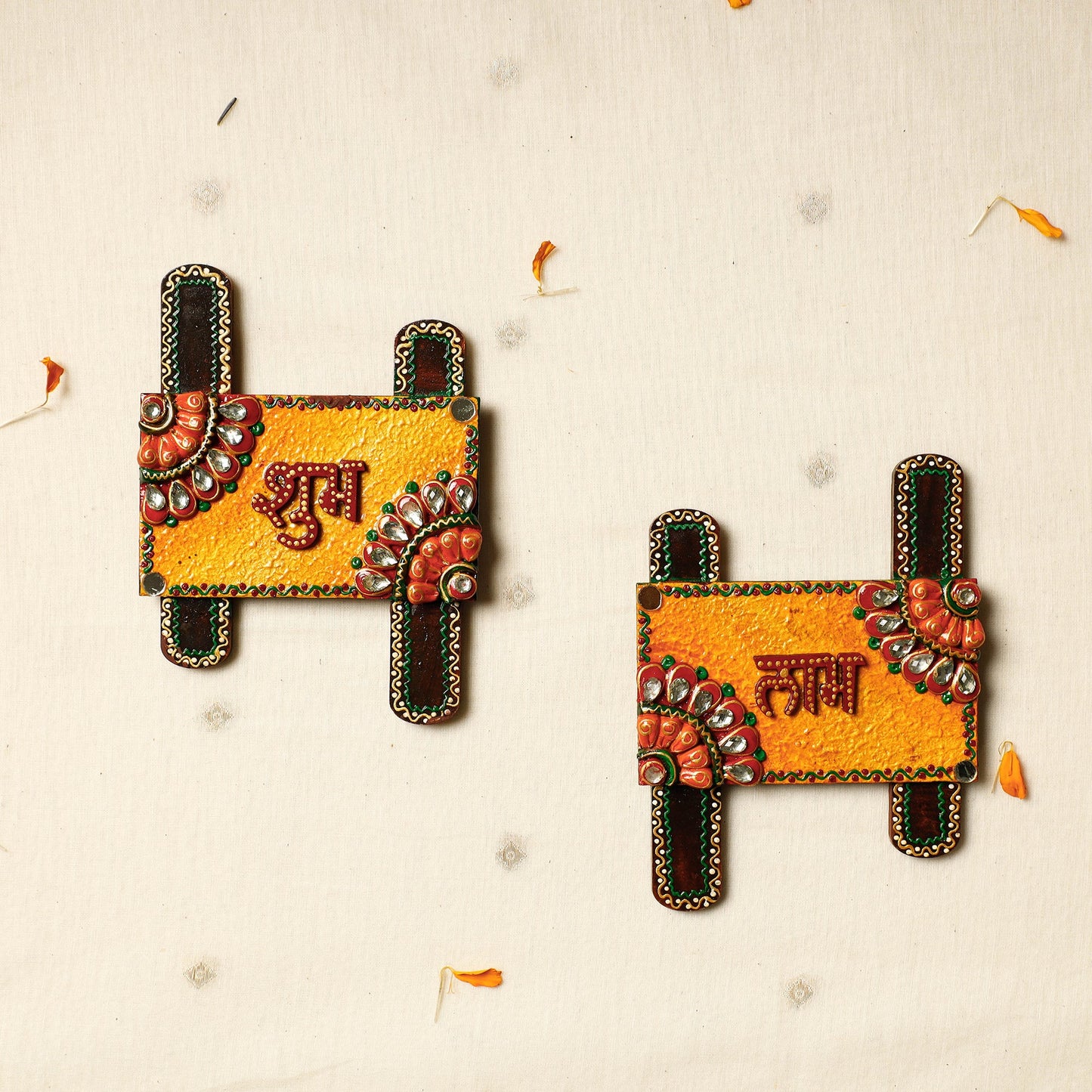 Buy Diwali Decor Handpainted Wooden Shubh Labh (Set of 2)
