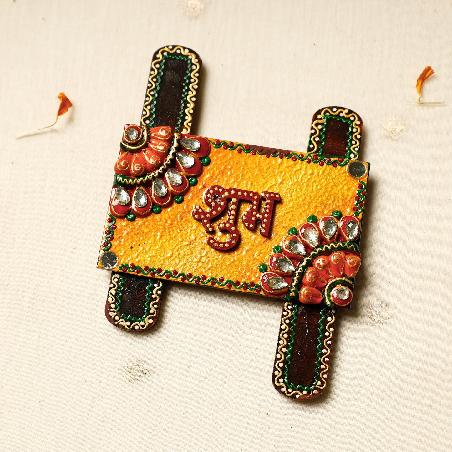 Buy Diwali Decor Handpainted Wooden Shubh Labh (Set of 2)