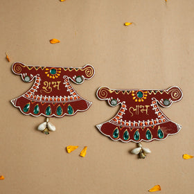  Diwali Decor Traditional Handpainted Wooden Shubh Labh (Set of 2) 