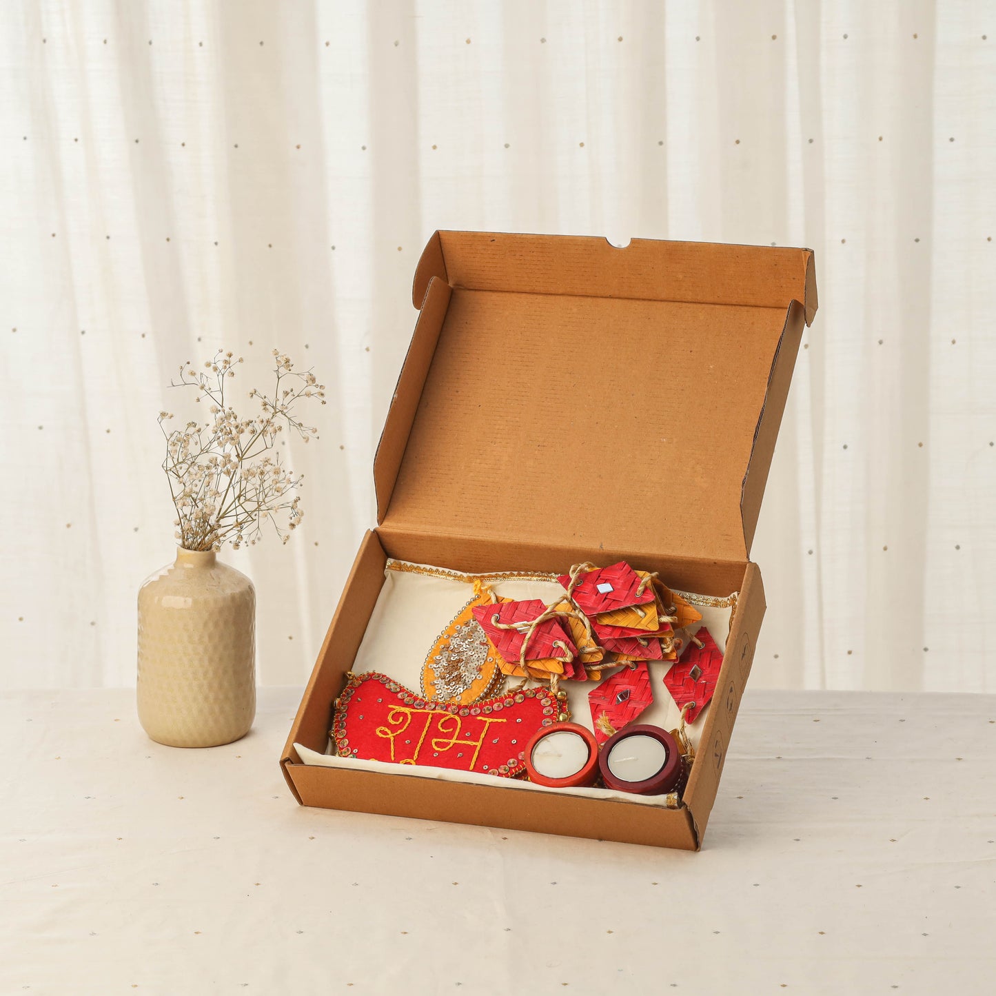 Diwali gift hamper - festive bamboo hanging & tealight