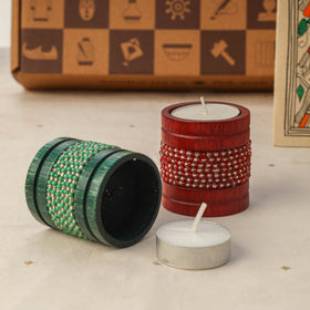 Diwali gift hamper - festive bamboo tealight candle holder