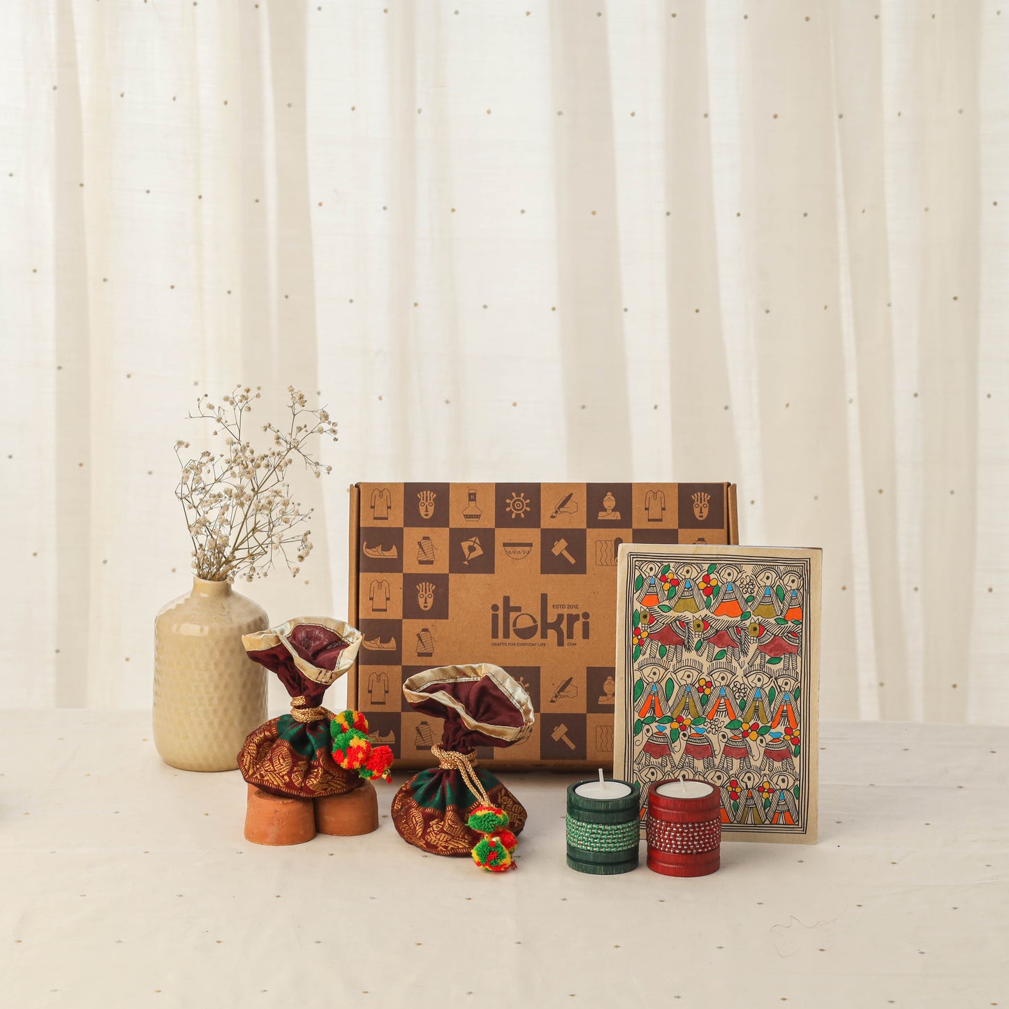 Diwali gift hamper - festive bamboo tealight candle holder