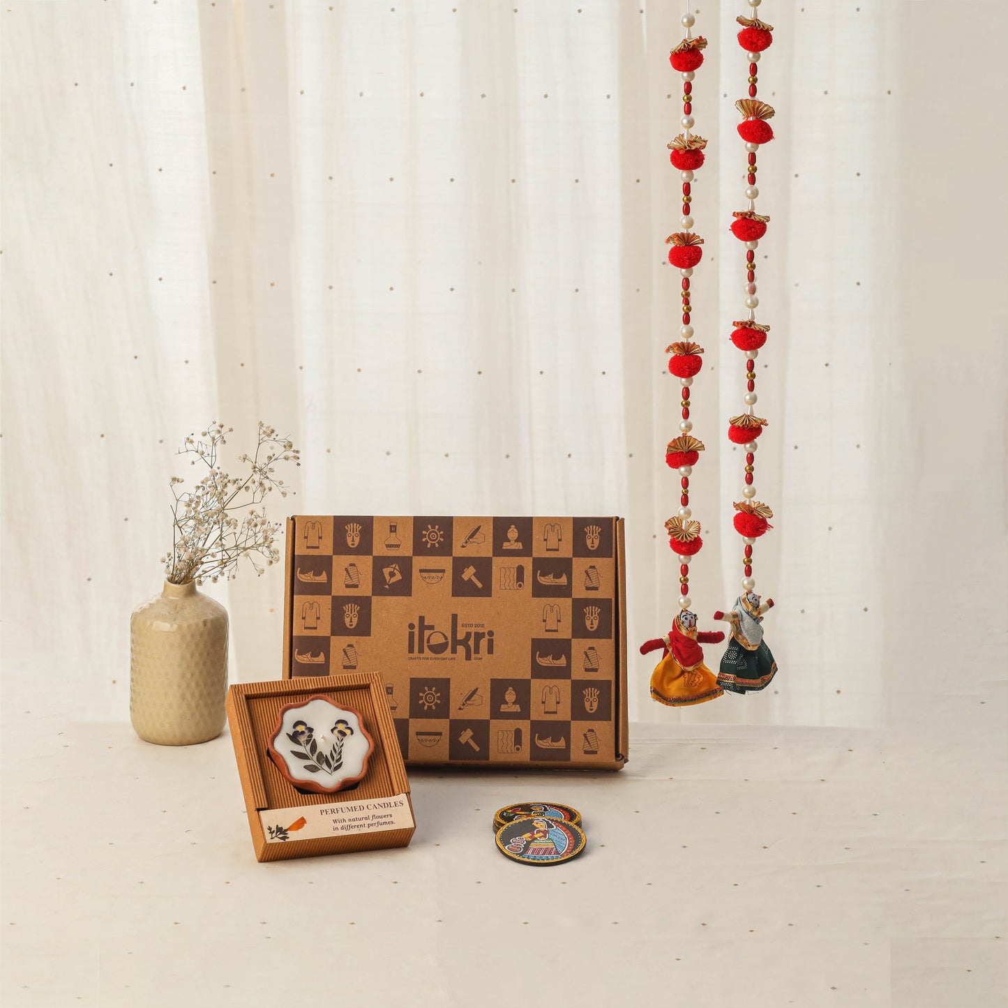 Diwali gift hamper - festive beadwork hanging with clay pot