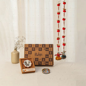 Diwali gift hamper - festive beadwork hanging with clay pot