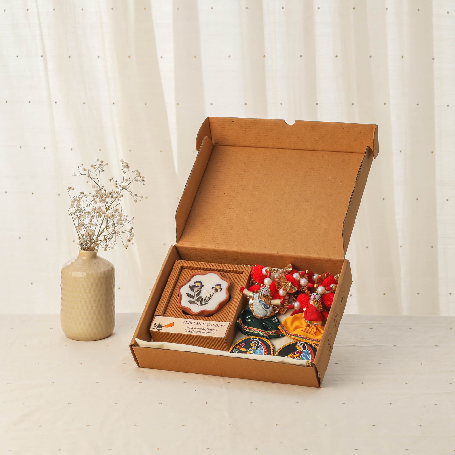 Diwali gift hamper - festive beadwork hanging with clay pot