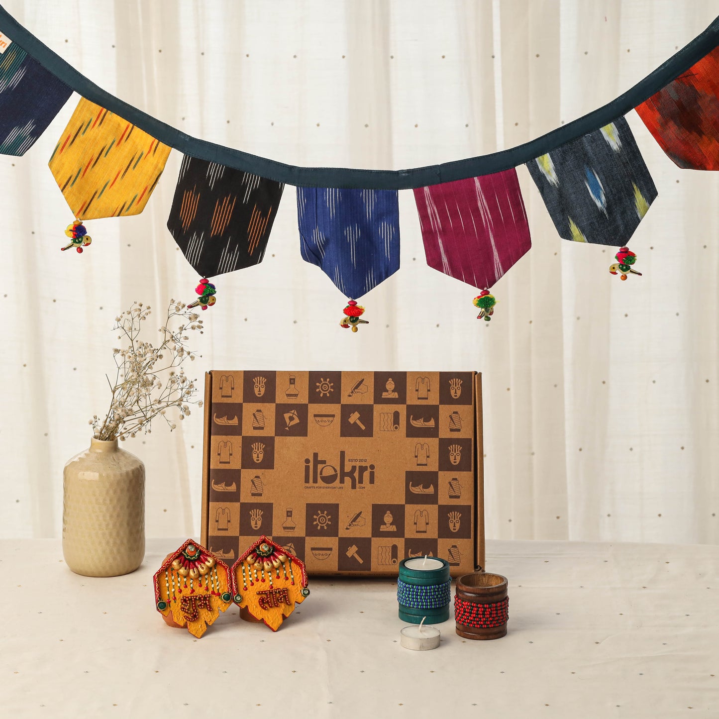 Diwali gift hamper - festive fabric toran with shubh laabh