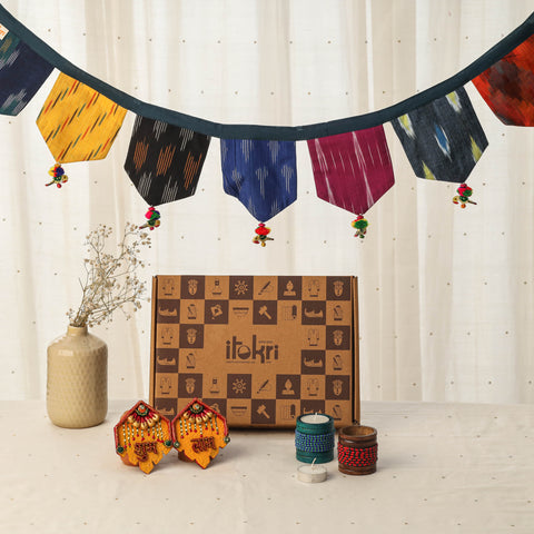 Diwali gift hamper - festive fabric toran with shubh laabh
