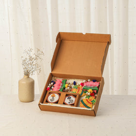 Diwali gift hamper - festive lotus wood hanging with clay