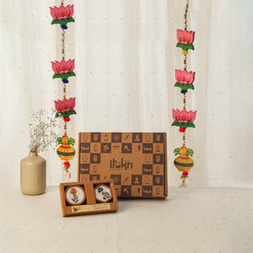 Diwali gift hamper - festive lotus wood hanging with clay