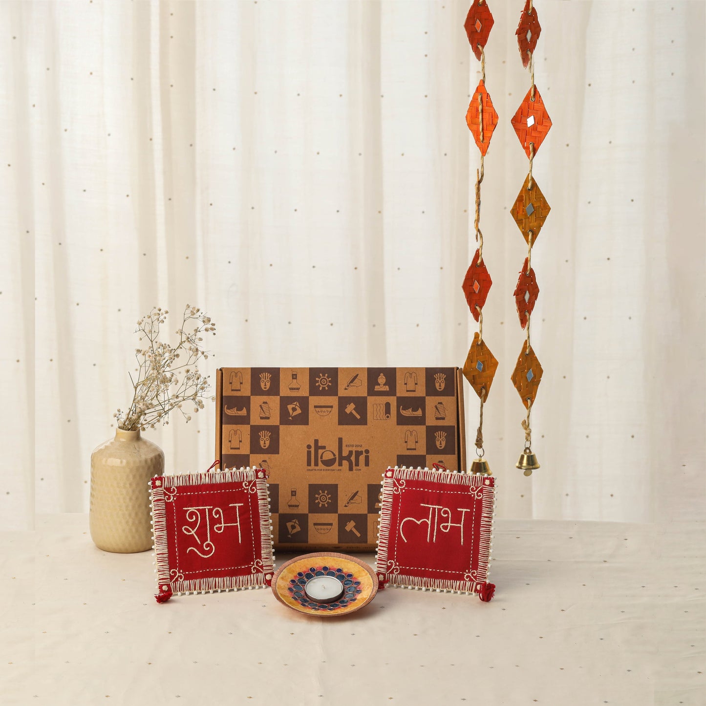 Diwali gift hamper - festive shubh laabh aipan art & bamboo