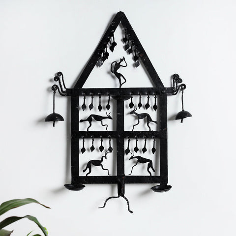 Elephant - Bastar Tribal Wrought Iron Wall Diya / Candle Stand Online in India 