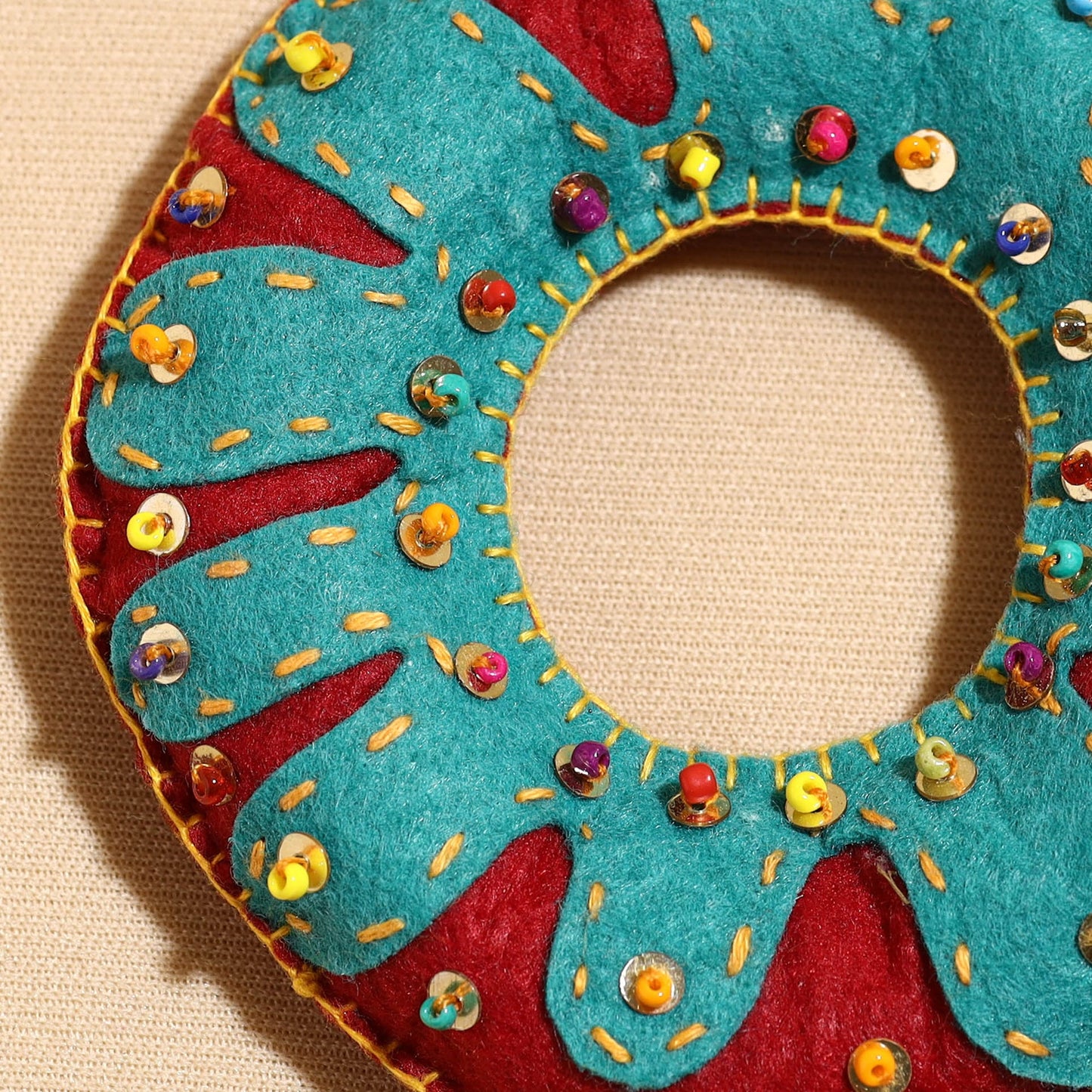  Donut - Handcrafted Embroidered Felt & Beadwork Paperweight 