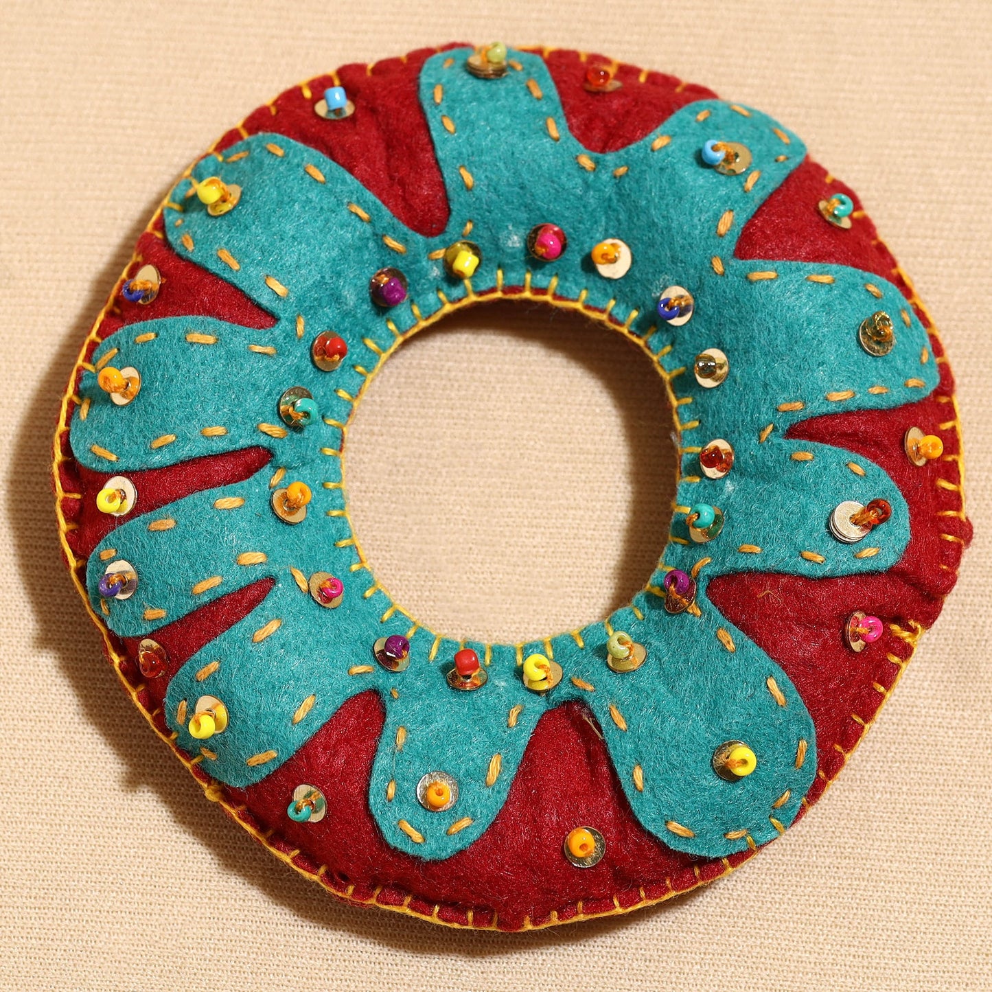  Donut - Handcrafted Embroidered Felt & Beadwork Paperweight 