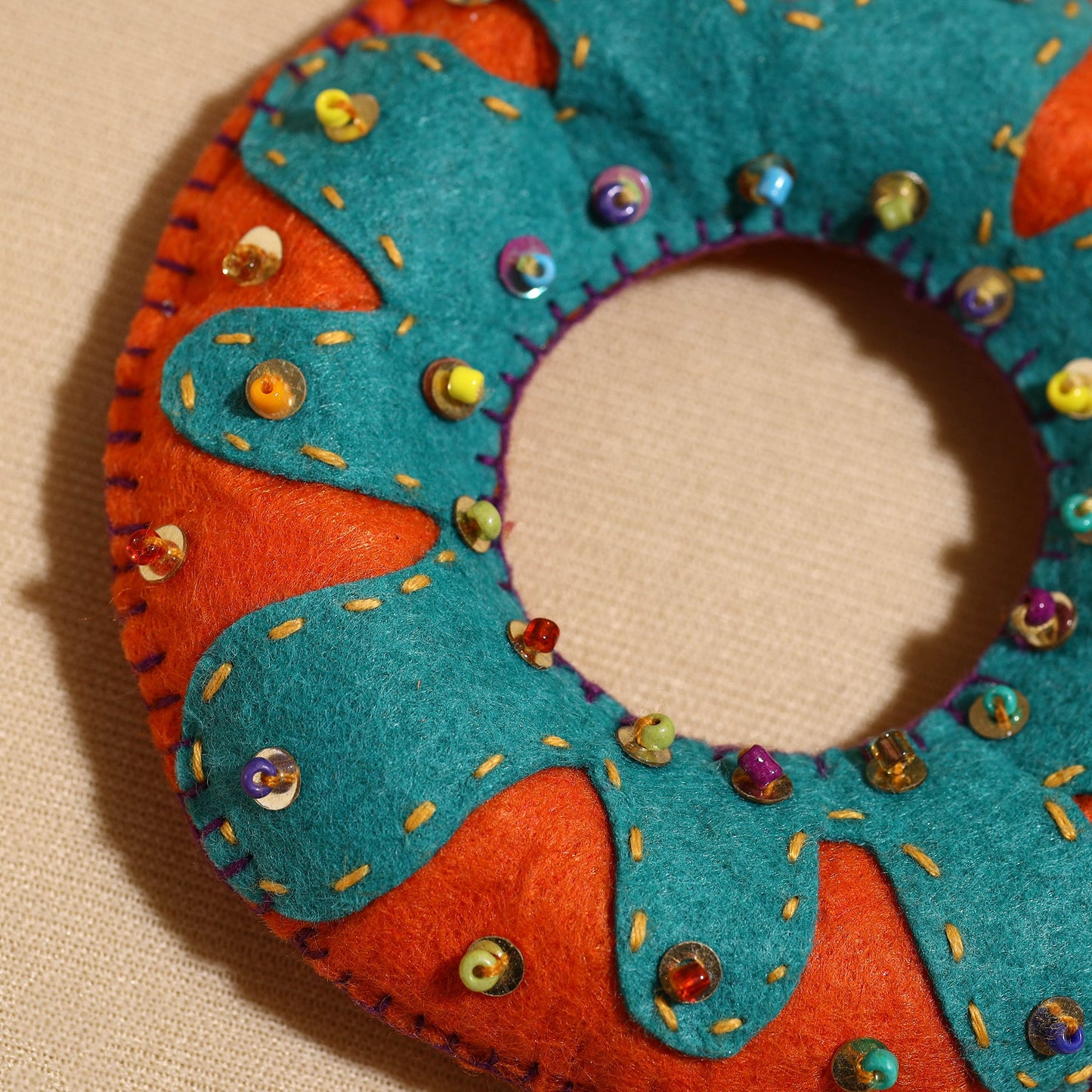  Donut - Handcrafted Embroidered Felt & Beadwork Paperweight