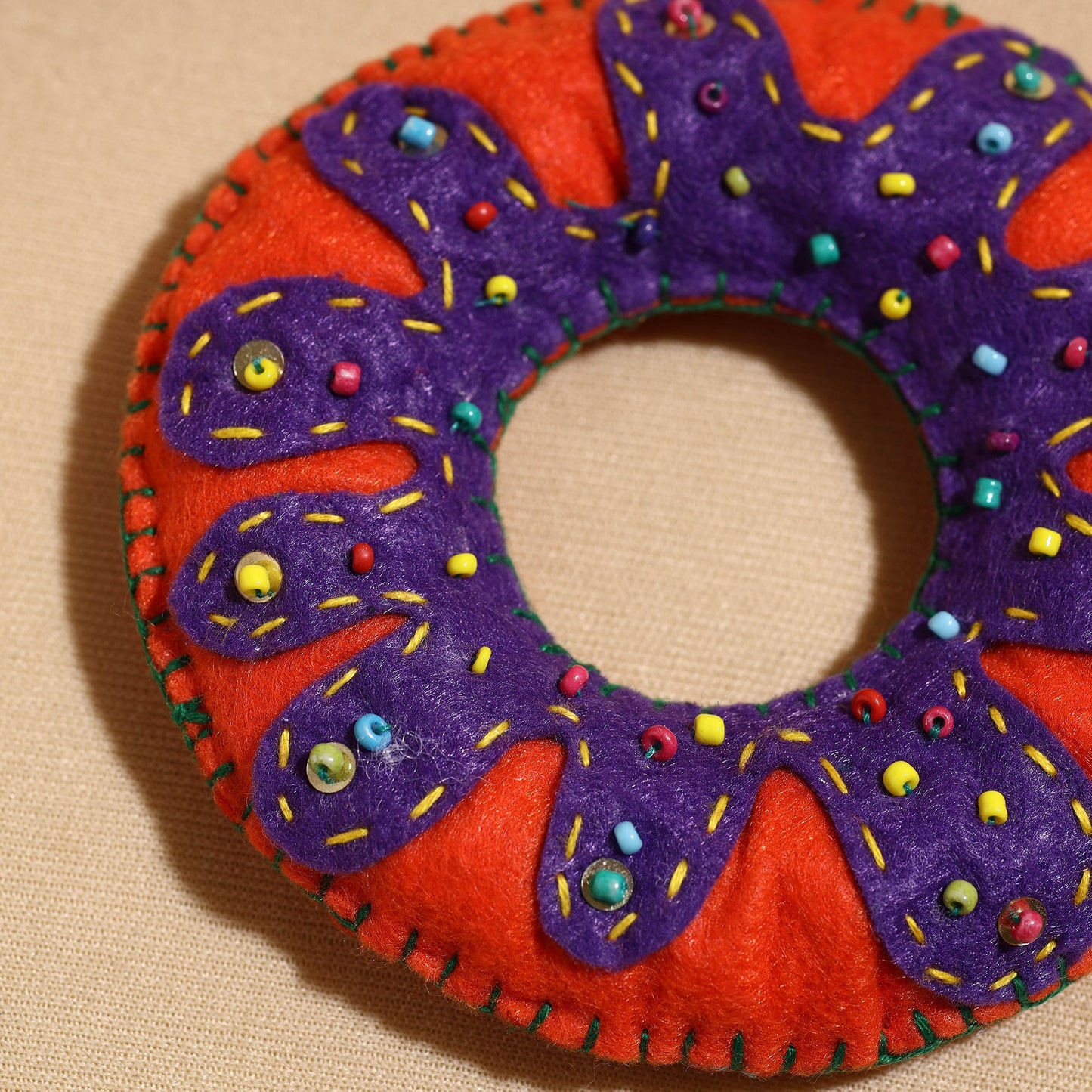  Donut - Handcrafted Embroidered Felt & Beadwork Paperweight 