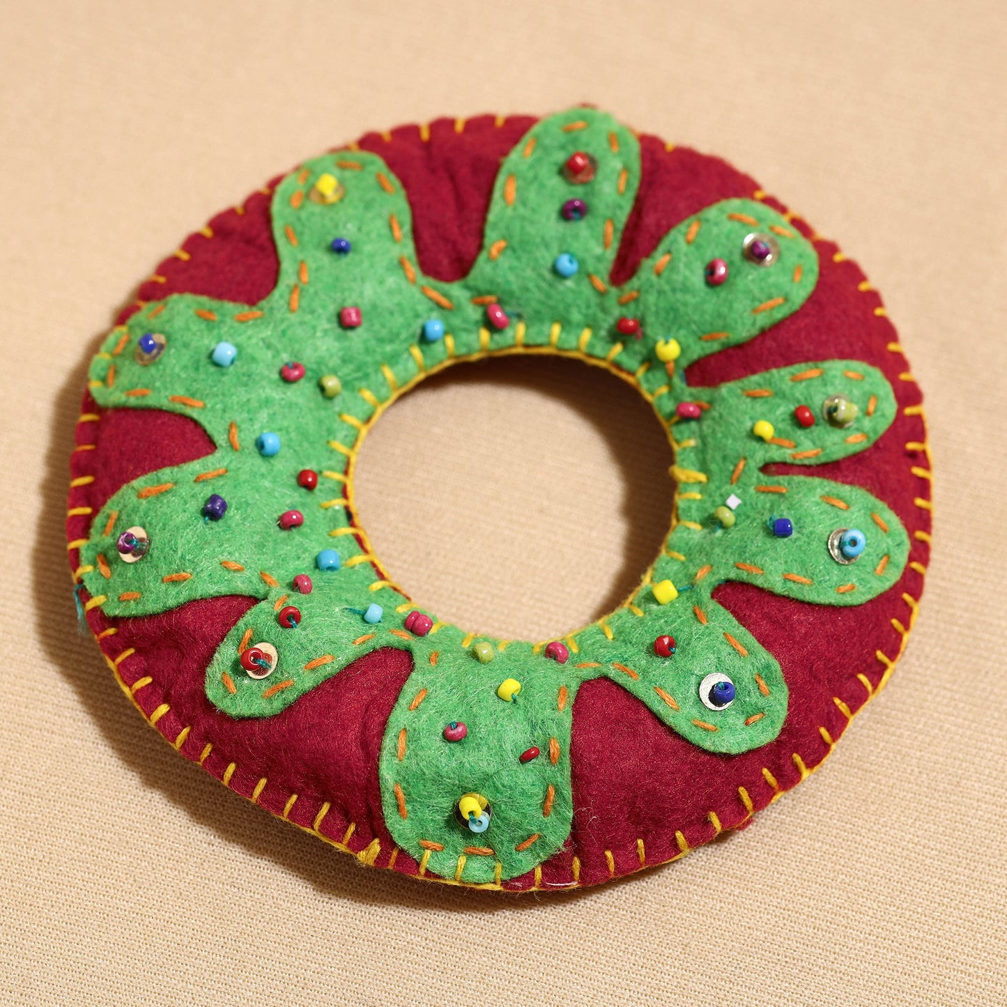  Donut - Handcrafted Embroidered Felt & Beadwork Paperweight 