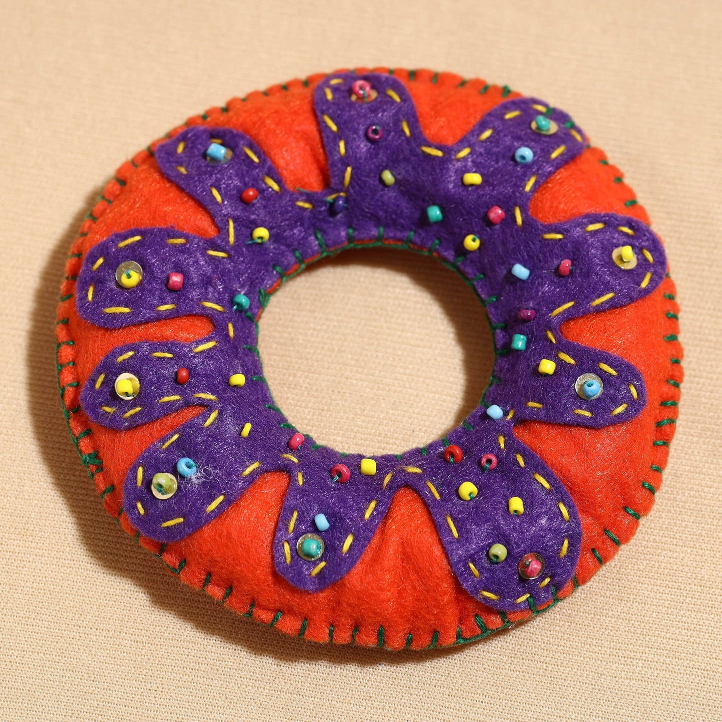  Donut - Handcrafted Embroidered Felt & Beadwork Paperweight 