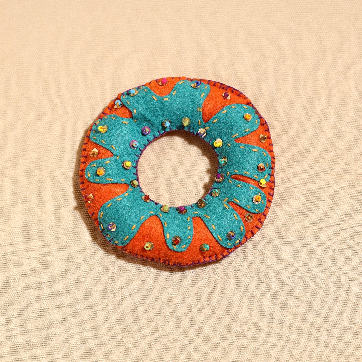  Donut - Handcrafted Embroidered Felt & Beadwork Paperweight