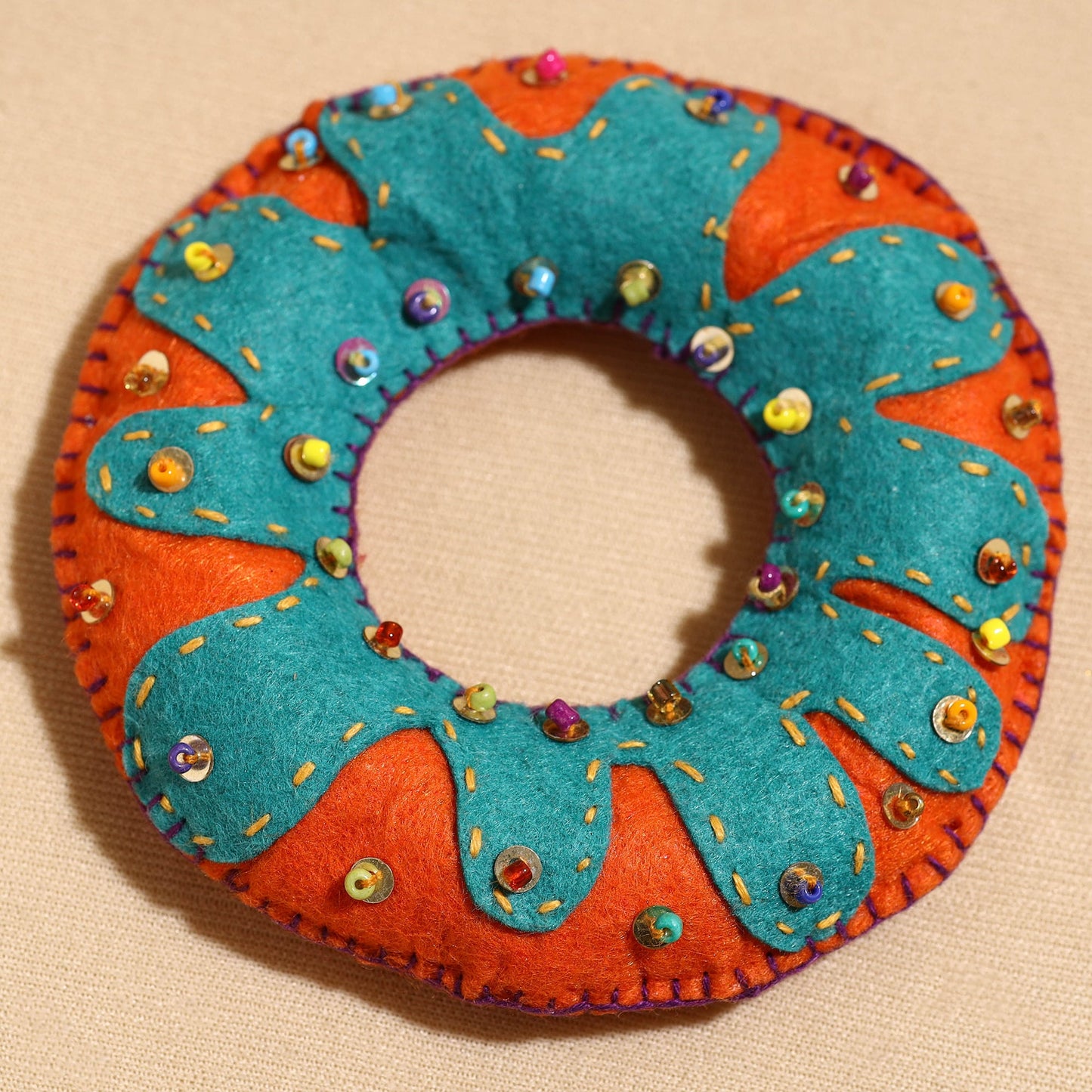  Donut - Handcrafted Embroidered Felt & Beadwork Paperweight