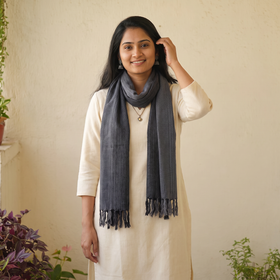 Grey Double Shade Kumaun Handwoven Pure Merino Wool Stole, worn by a woman, AI visual of the stole, iTokri