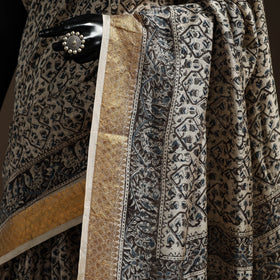 Black - natural dyed pedana chanderi silk kalamkari saree