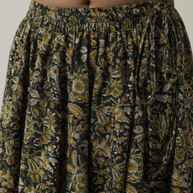 Multicolor - Green - Bagru Block Printed 24 Kali Patchwork Cotton Long Skirt 20