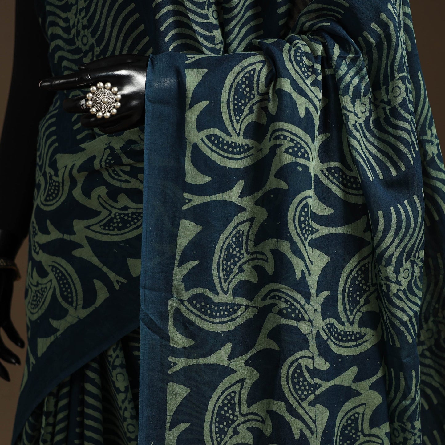 Green - mul cotton hand batik saree 13 - handcrafted