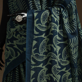 Green - mul cotton hand batik saree 13 - handcrafted