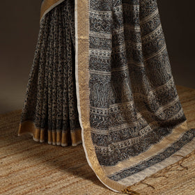 Black - natural dyed pedana chanderi silk kalamkari saree