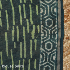Green - Chanderi Silk Hand Block Print Bagru Saree with Zari Border 22